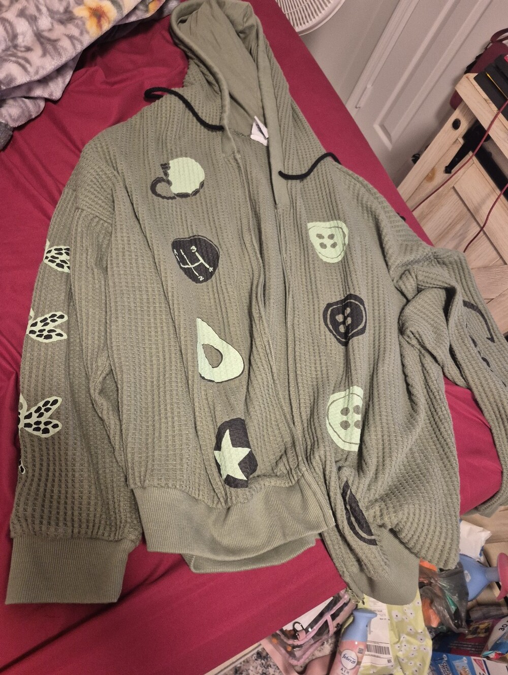 Coraline button waffle zip up sweater